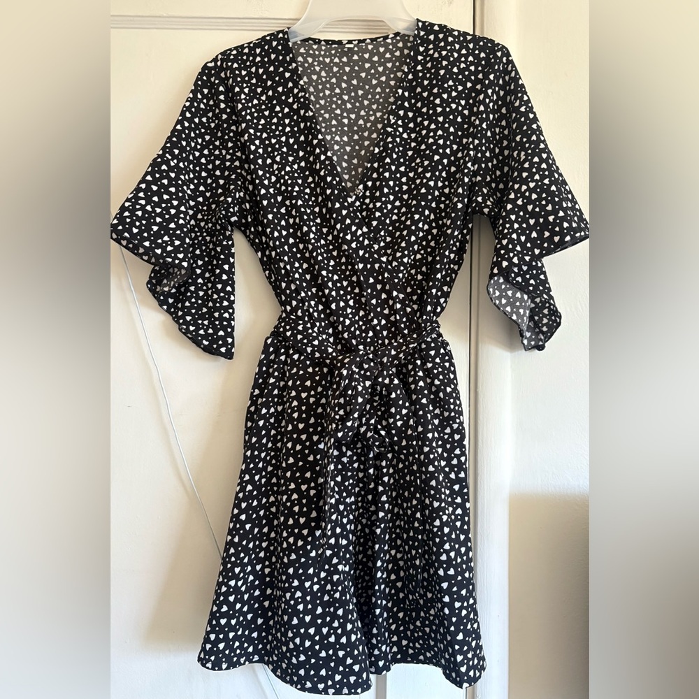 Elegant Black and White Heart Print Romper